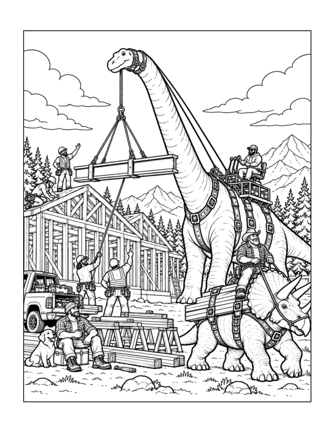 Cretaceous Construction Company colouring illustration